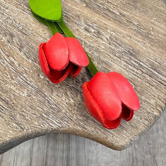 Leather Pretty Pink Tulip Purse Charm Genuine Leather Tulip Flower Bag Charm - Picture 4 of 8